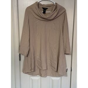 Ali Miles Beige Tan‎ Long Sleeve Light Waffle Knit Textured Blouse Small /L2